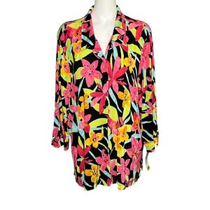 Vikki Vi Liquid Knit Slinky Cardigan Top Jacket Size 3x Pink Floral Print Plus
